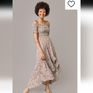 Blue Rain Francesca's Smock Maxi Dress Medium Floral Off Shoulder